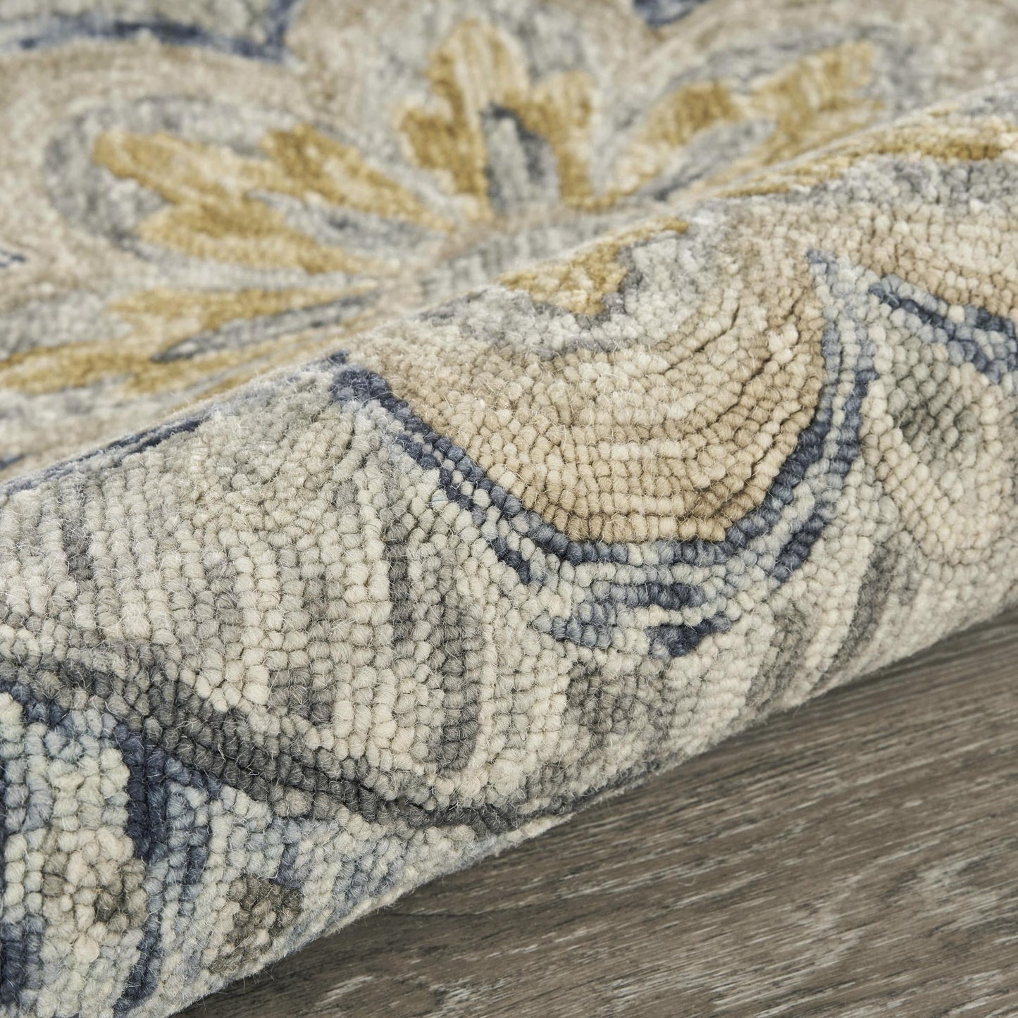 LR Home 6ft Scalloped Round Indoor Wool Area Rug for Home Decor | Rugs for Living Room, Bedroom, Playroom, Entryway, Office | Handmade Modern Farmhouse Boho Area Rug for Room Decor | Gray/Beige