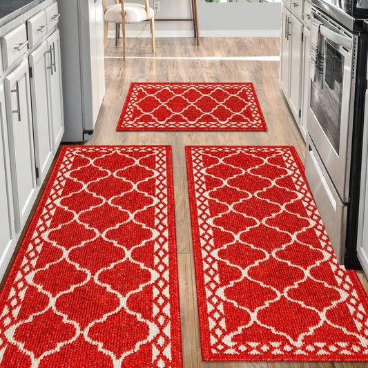 DINSUMRUG Kitchen Mats for Floor 3 Piece Set,Soft Comfort Kitchen Runner Rugs Non Skid Washable,Farmhouse Kitchen Mats for Floor Sets,Kitchen Area Rug Floor Mat for Bathroom Entryway Indoor Door