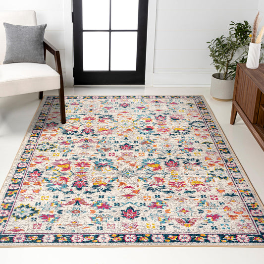 JONATHAN Y Modern Boho Floral Beige/Multi Indoor Area Rug, 3x5, Bohemian, Vintage, Easy-Cleaning for Living Room, Bedroom, Kitchen, Pet Friendly, Non-Shedding (MDP200B-3)