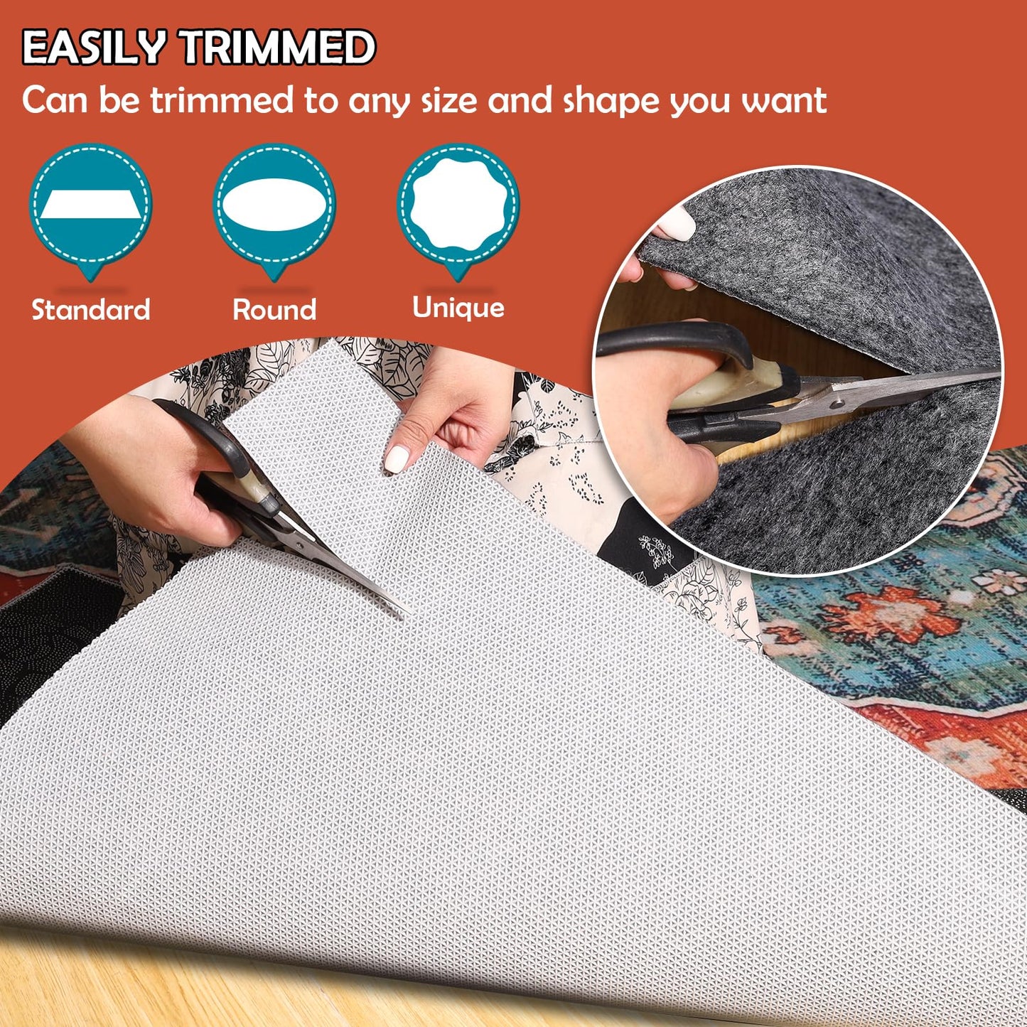 Waterproof Rug Pad, 5x7 Ft Under Area Rug Carpet Pad, Non Slip Rug Pads for All Floors and Hardwood Floors Finishes, Keep Carpets in Place Soft and Prevent Rug from Wrinkling or Buckling