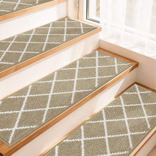 COSY HOMEER Stair Treads for Wooden Steps 9"x28", Non Slip Carpet Stair Treads, Peel and Stick Indoor Runners for Kids Elders and Dogs, 100% Polyester TPE Backing, 4pcs, Beige