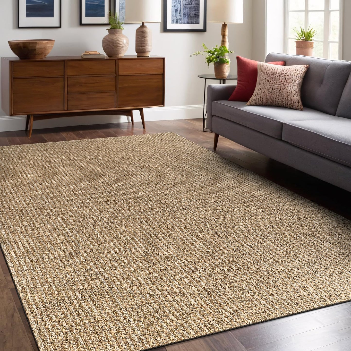 Luul Home Easy Jute Rugs 9x12 Natural Color Living Room Indoor Outdoor Area Rug for Patio Farmhouse and Kitchen Rug High Traffic Easy to Clean Washable Solid Boho Woven Design Outside Carpet (9 x 12)