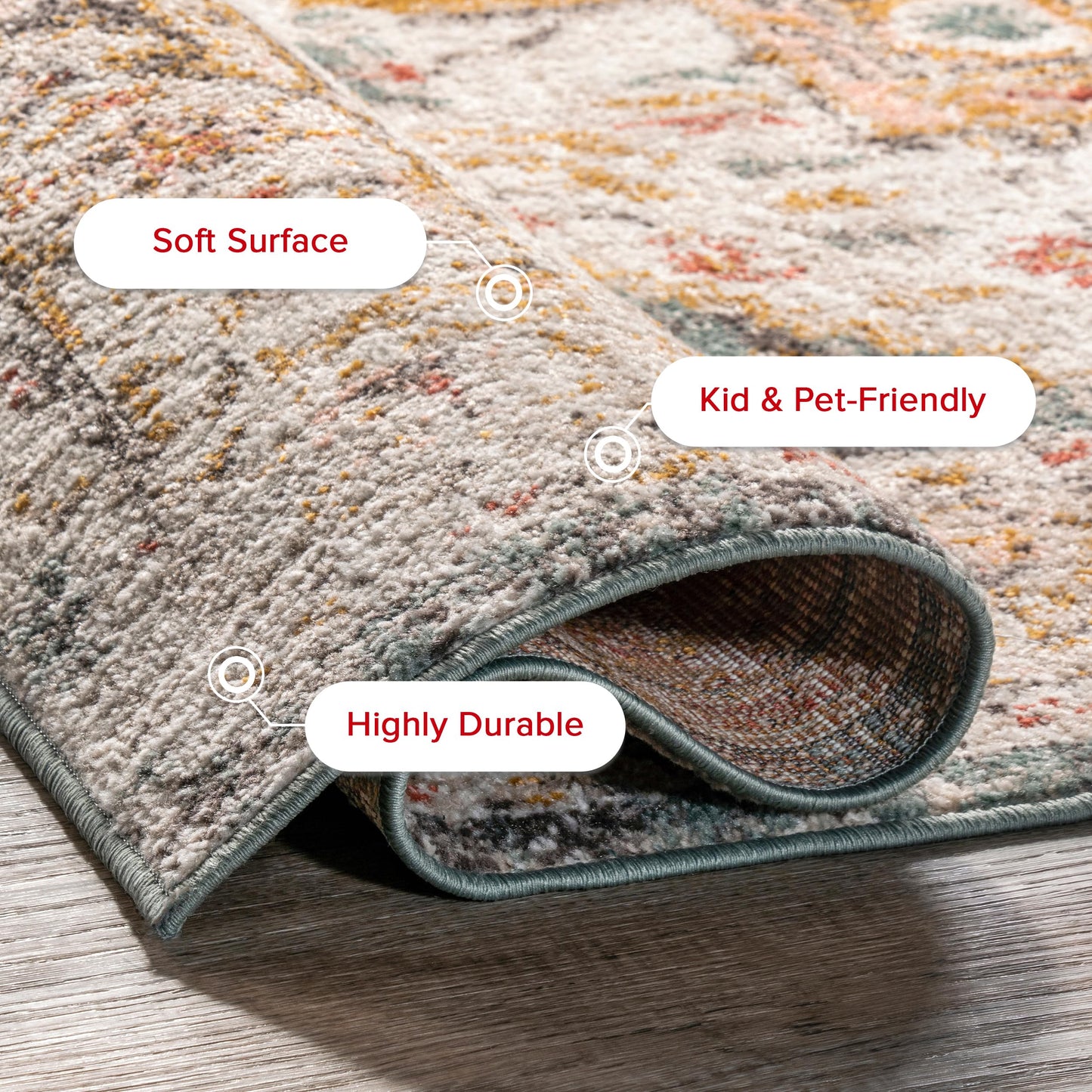 nuLOOM Performance Oriental Style Area Rug, Vintage Design, Durable, Easy to Clean, Justine Beige, 4' x 6'
