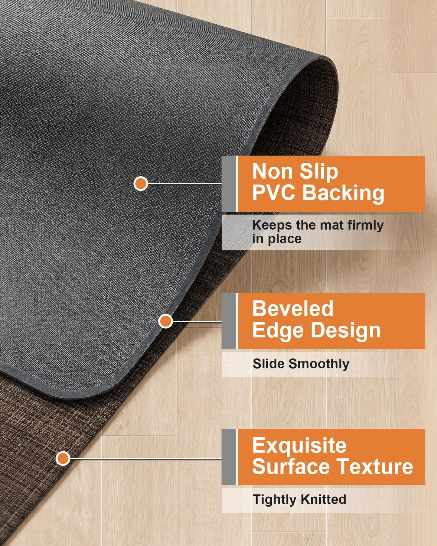 Carvapet Office Chair Mat for Hardwood Floor, 36x48 Inch Heavy Duty Floor Protector, Non Slip Desk Chair Mat for Rolling Computer Gaming Chairs, Easy to Clean Dark Brown