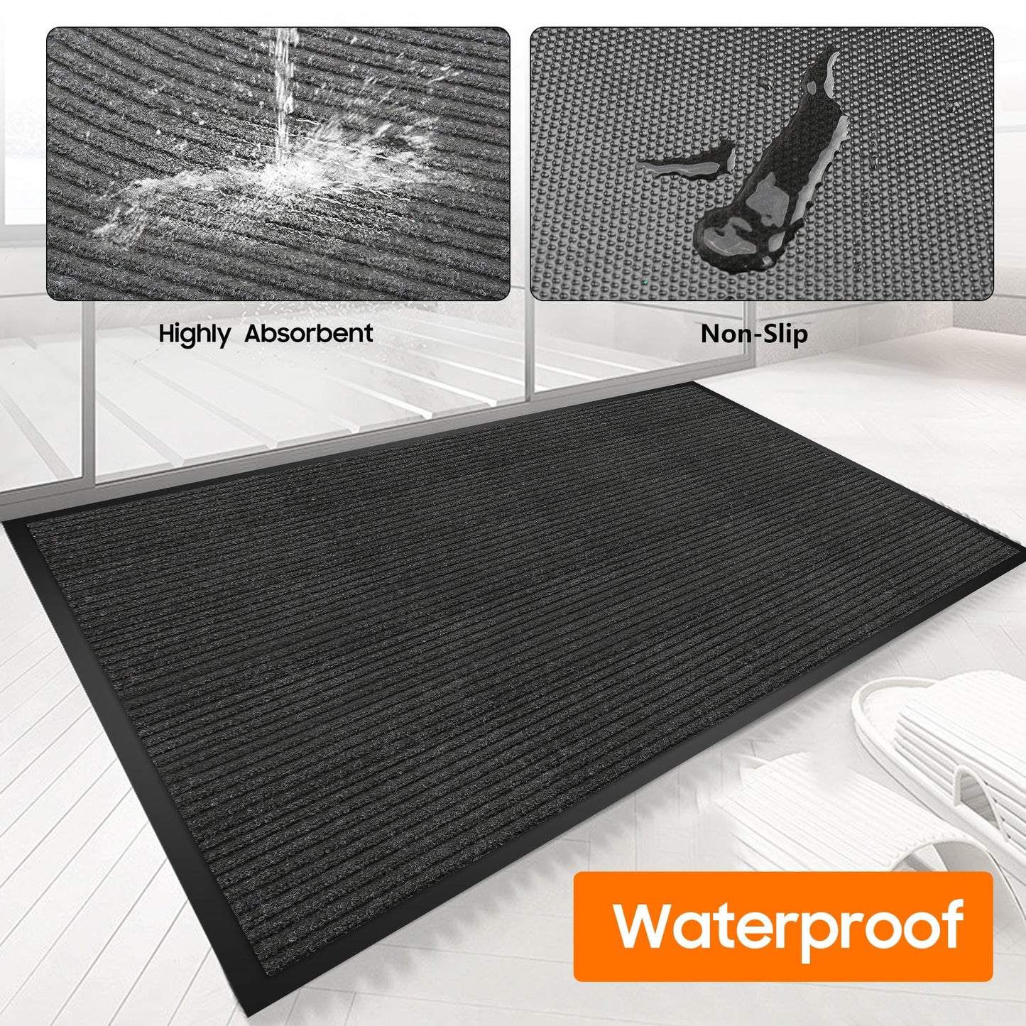 3x10FT Commercial Indoor Outdoor Door Mat Heavy Duty Front Door Mat Ultra Absorbent Muddy Dirt Resist Welcome Door Mats Rubber Backing Non Slip Doormat for Entryway High Traffic Area(Black)