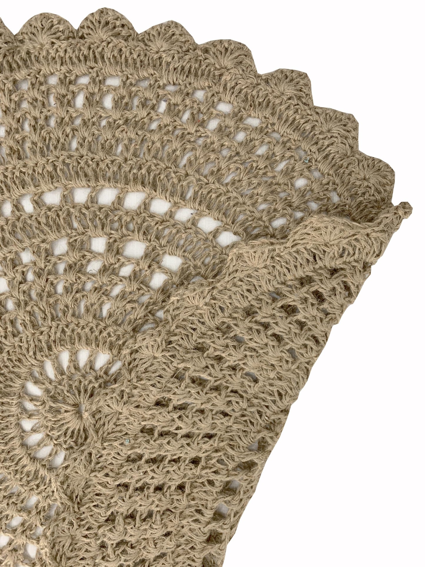 Jute Hand Crochet Rug, Natural - 3 Feet Round, Non Slip Decorative Small Area Rugs for Bedroom, Kitchen, Living Room, Nursery | Farmhouse Accent Scalloped Rustic Door Mat for Patio Décor
