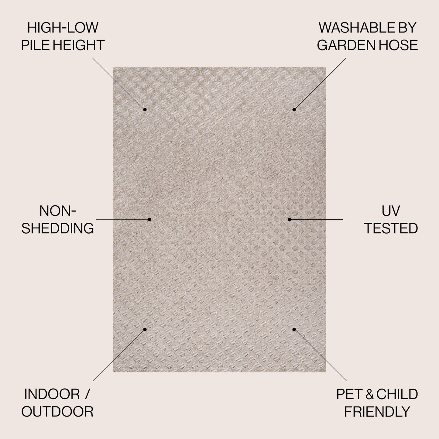 JONATHAN Y Mini-Diamond Trellis Indoor Outdoor Area Rug 8X10 Beige, Rabat High-Low Pile for Backyard, Patio, Porch, Easy-Cleaning, High Traffic, Pet-Friendly, Non-Shedding (SBH101A-8)