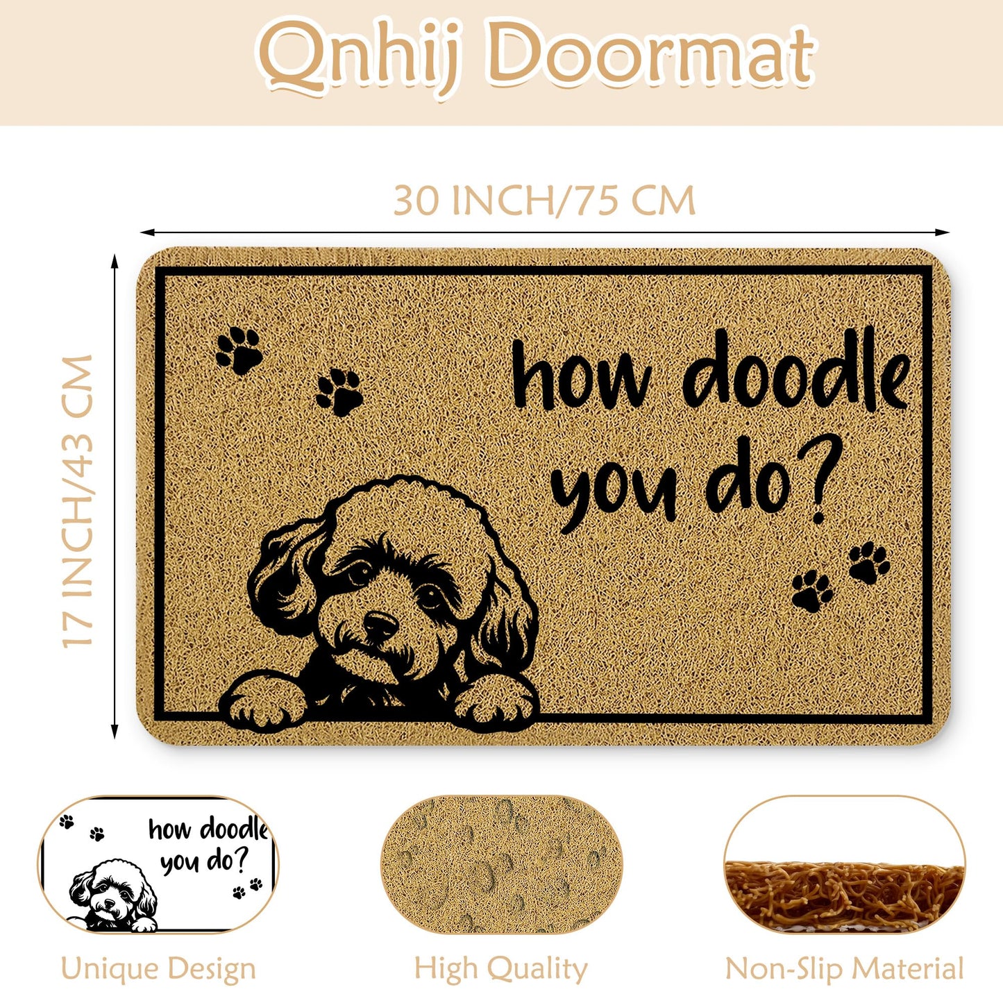 Qnhij Funny Dog Door Mat, How Doodle You Do Doormat，Dogs Gifts Door Mat for Porch Outside Inside Outdoor Indoor Entrance, Goldendoodle Dog Gifts Bath Rug, 17x30 Inches