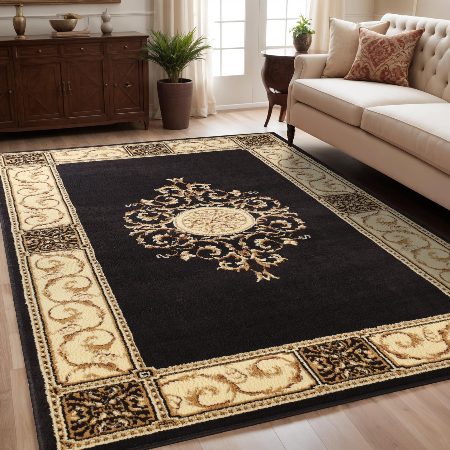 Superior Elegant Medallion Collection 8' x 10' Area Rug, Attractive Rug with Jute Backing, Durable and Beautiful Woven Structure, Floral Medallion Rug with Broad Border - Coffee