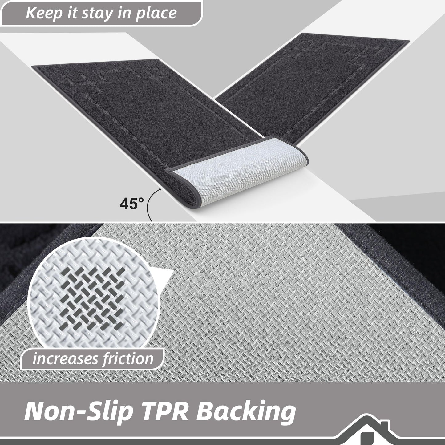 BEQHAUSE Door Mat 20" x 32", Non-Slip Door Mats Indoor Entryway Rugs Washable Low-Profile Absorbent and Stain Resist Floor Mats, Dog Door Mat for Front Back Door, Mud Wet Shoes & Paws, Dark Grey