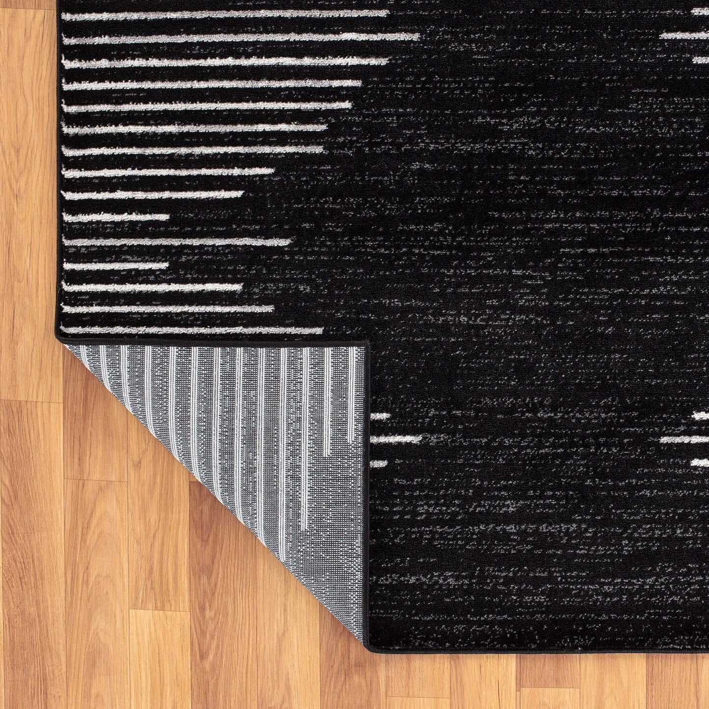 Rugshop Bohemian Stripe Stain Resistant Carpet High Traffic Living Room Kitchen Bedroom Dining Room Large Areas Basement Open Spaces Area Rug 8' x 10' Black