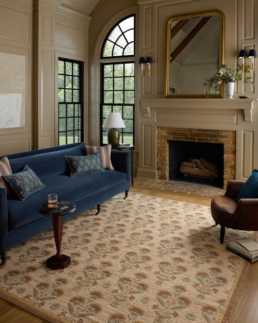 Loloi Chris Loves Julia Rue Collection RUE-01 Wheat/Sage 8'-6" x 11'-6" Area Rug Jute Neutral Floral Living Room Bedroom Rug