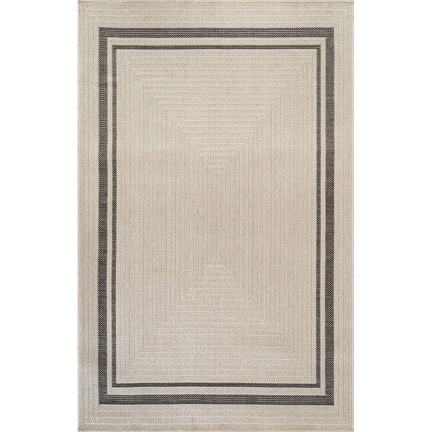 Beverly Rug Easy Jute Bordered Rug 5x7 Washable Durable Indoor Outdoor Area Rugs for Living Dining Room Patio Office Stain Resistant Non Shedding Casual Indoor Outside Carpet 5 x 7 Off-White