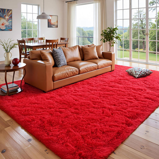 GREFFY Soft 8x10 Area Rug for Living Room, Modern Shag Red Rug, Non Slip Shaggy Plush Red Carpet for Bedroom Kids Room, Indoor Dorm Fluffy Rug for Dog Mat, Fuzzy Nursery Party Decor Carpets Home Decor