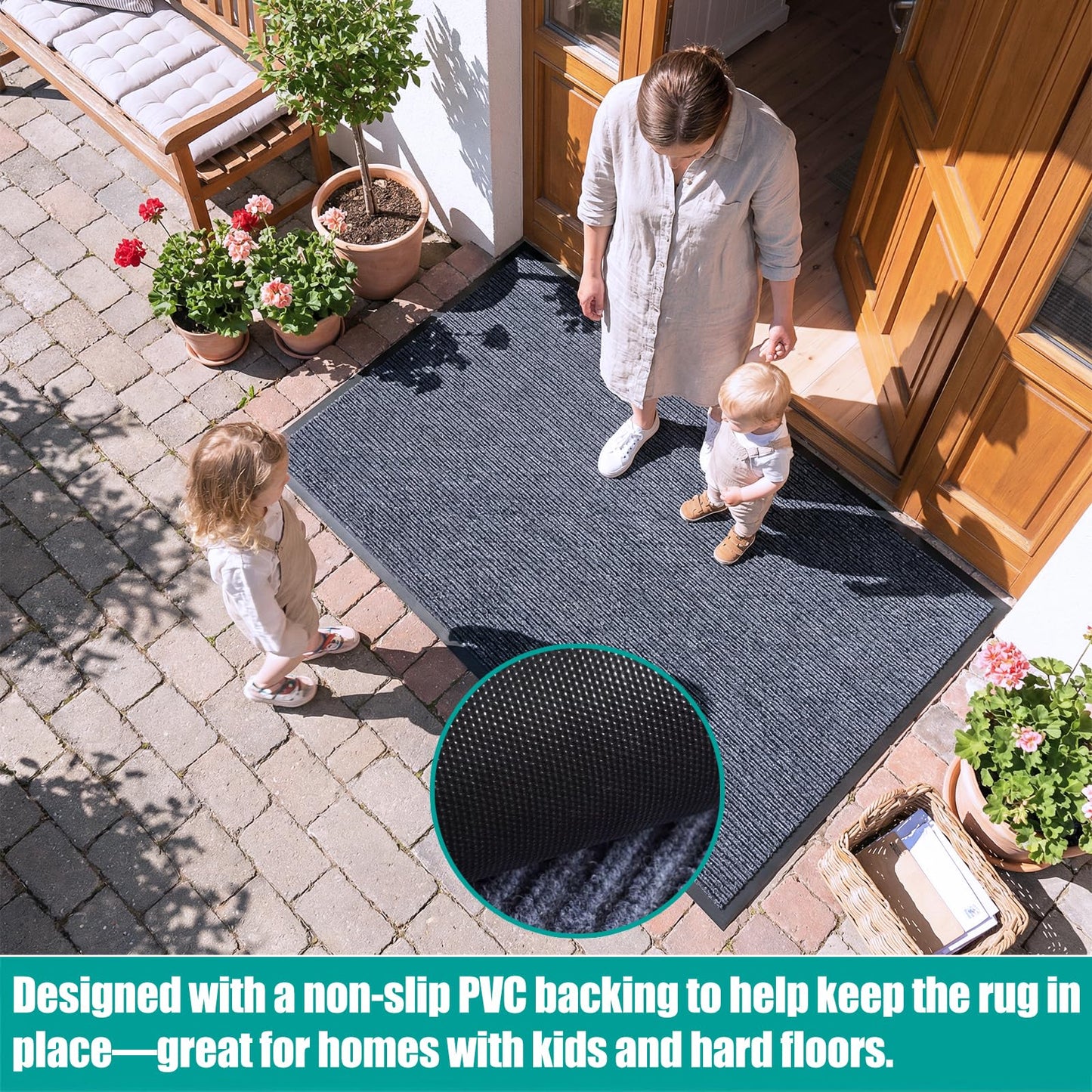 ITINA Long Door Mat 3 x 16 ft Heavy Duty Commercial Floor Mats Indoor Outdoor Entrance Carpet Hallway Runner Absorbent Dirt Trapper with Non-Slip PVC Backing for Home Garage Patio Gray