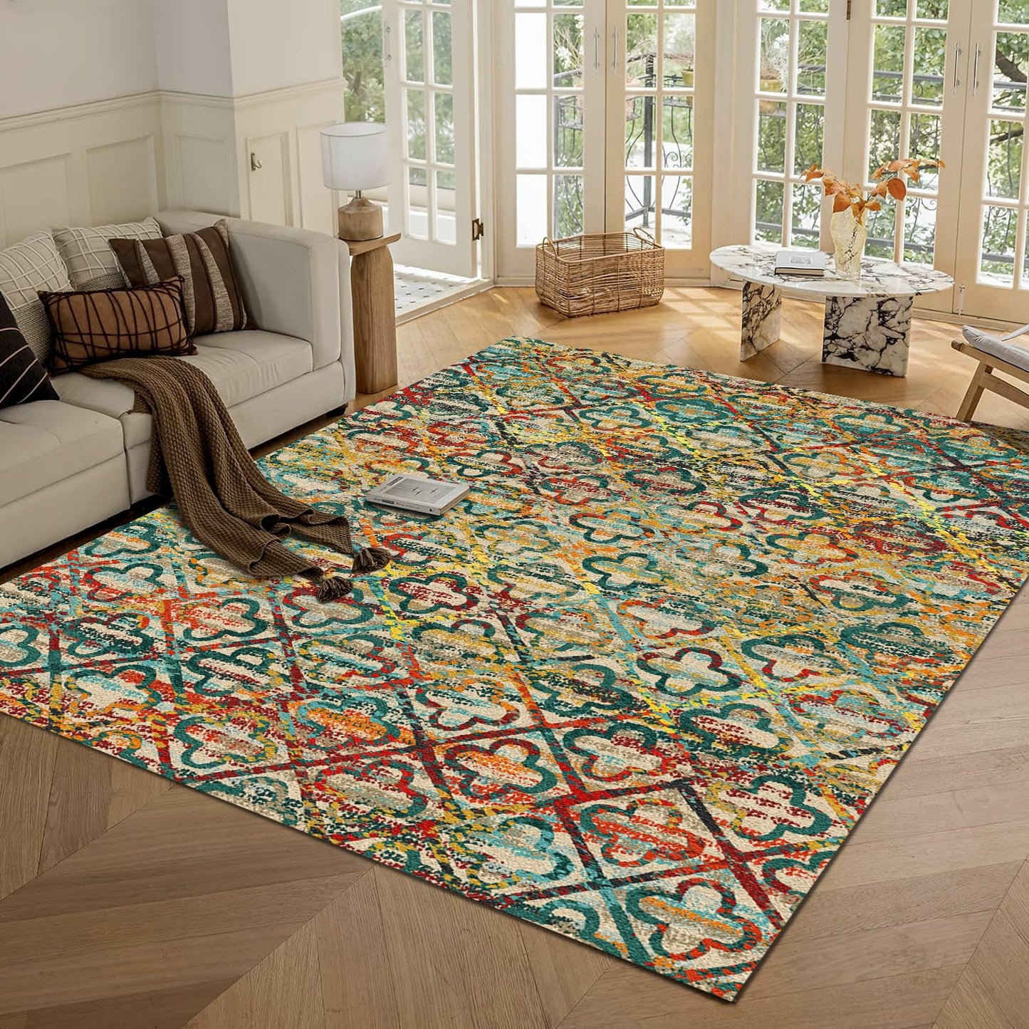 RUGSURE Washable Area Rugs, 5' x 7' - 1/6 Thick - Stain & Water Resistant Non-Slip - Perfect Resistant Rug for Living Room, Bedroom, Nursery, Pet & Child Friendly, Vibrant Colors Rugs, Multicolor