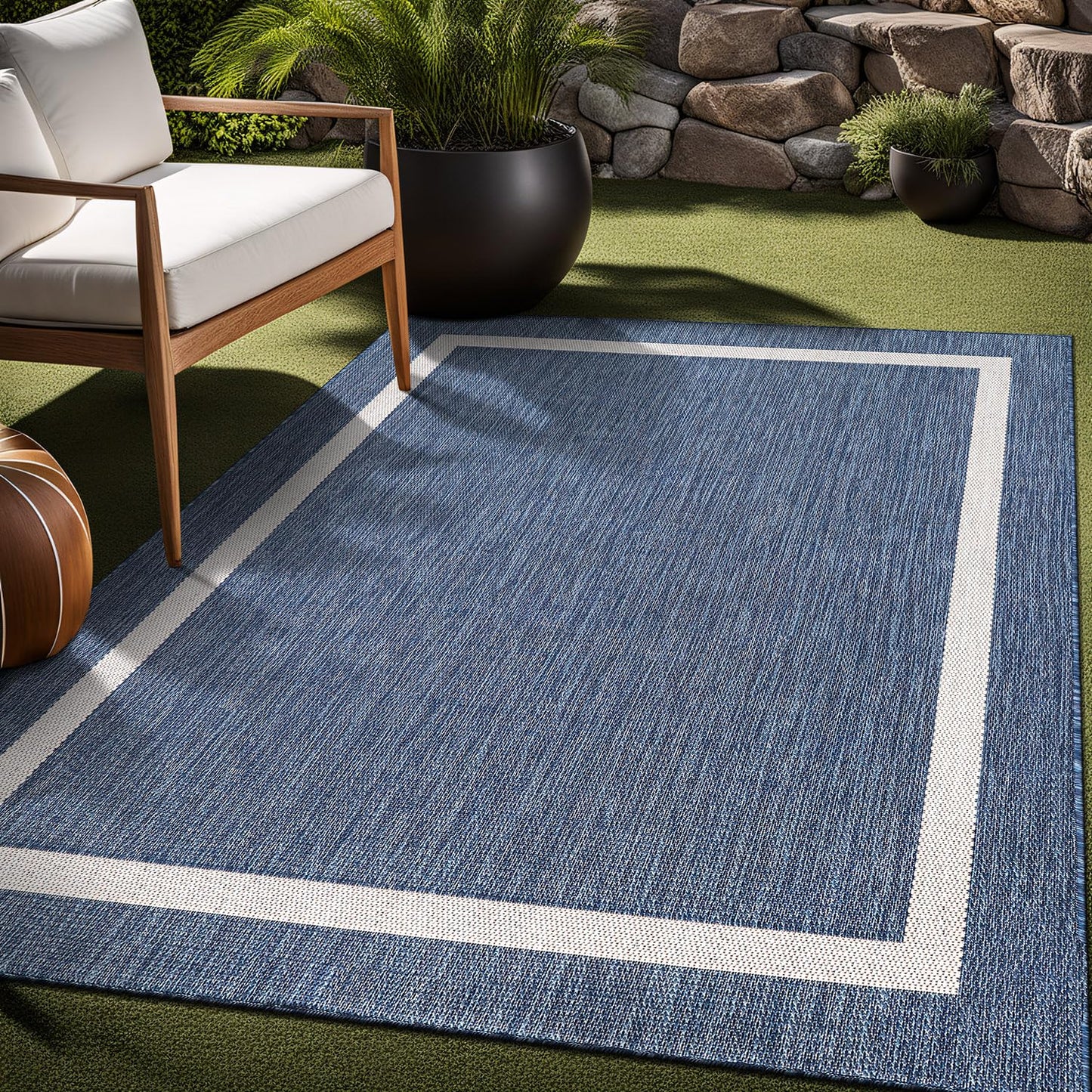 Luul Home Bordered Outdoor Rug 6x9 Washable Outside Carpet for Indoor Patio Porch Waterproof Easy Cleaning Non Shedding Area Rugs Blue 6 x 9