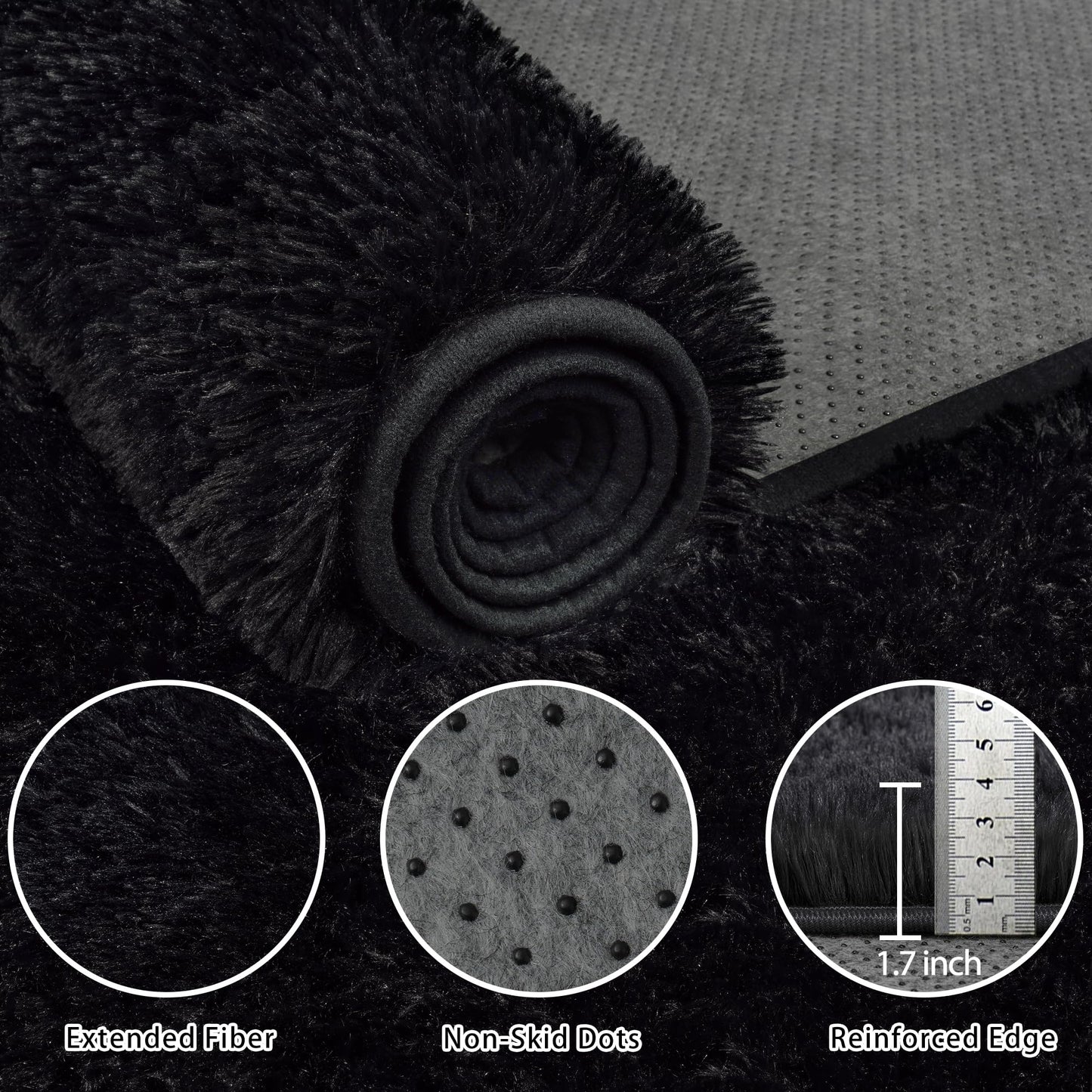 8x10 Area Rug for Living Room:Ultra Soft Fluffy Shag Black Rugs,Large Fuzzy Plush Indoor Non Slip Carpet Washable Rug for Bedroom Kids Nursery Office Dorm Modern Decor(Black)