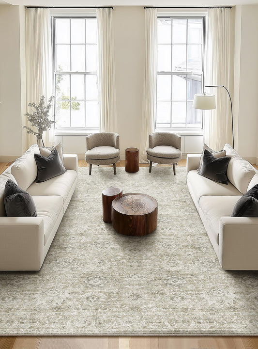 NoiFamo Washable Rugs for Living Room: 10x14 Area Rugs for Bedroom Ultra Soft Non-Slip Stain Resistant Vintage Boho Large Carpet for High-Traffic Dining Room - Farmhouse Decor
