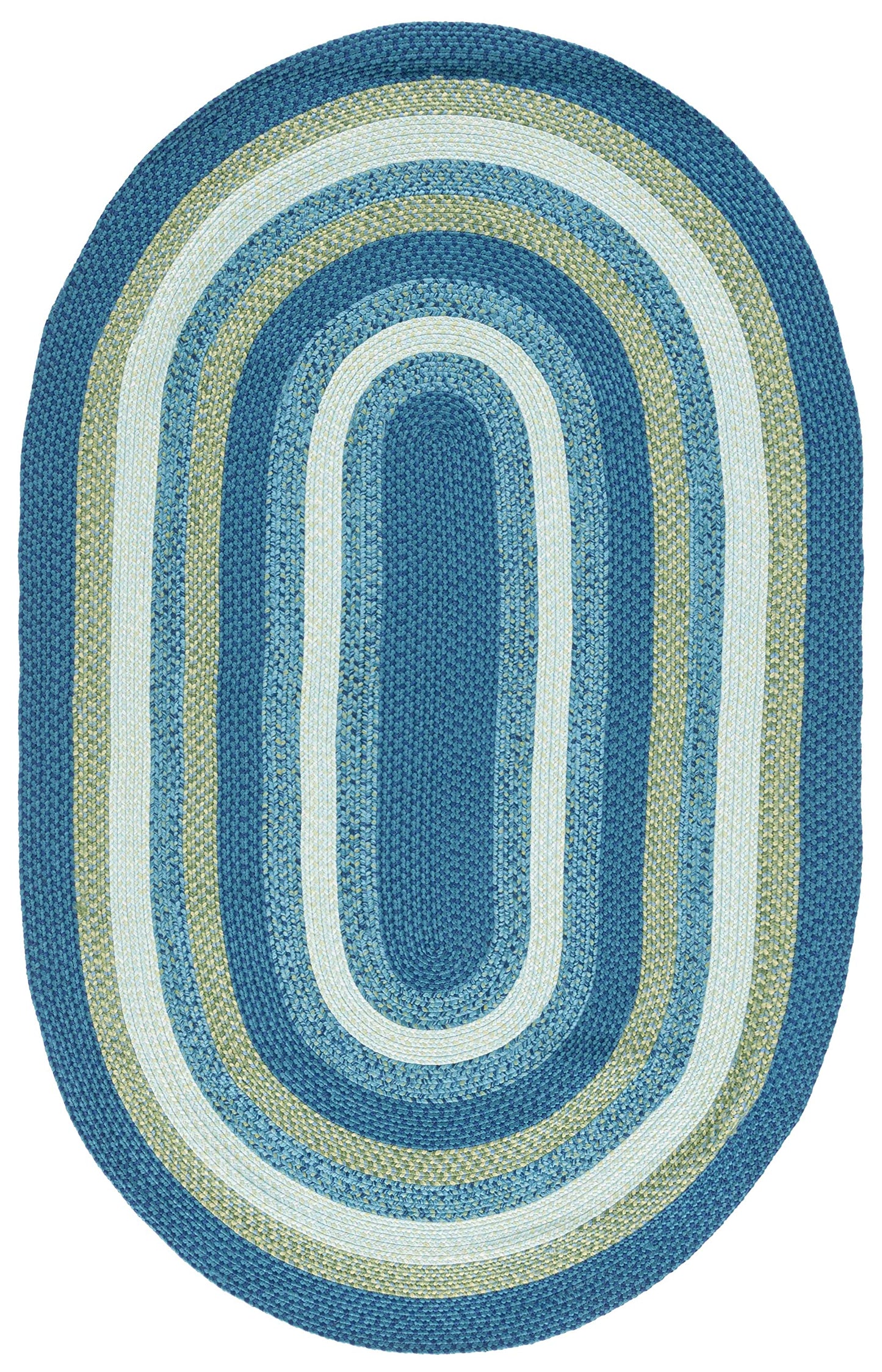 SAFAVIEH Washable Rug Outdoor Braided Collection - 4' x 6' Oval, Aqua & Green, Handmade & Reversible, Non-Shedding & Easy to Clean, Ideal for Patio, Backyard, Mudroom (BRA230J)