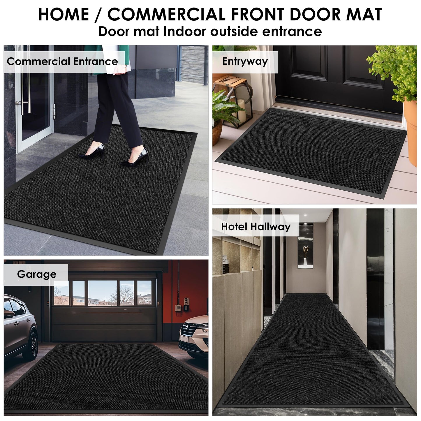 3′ x 5′ Front Doormat Indoor Outdoor Entrance, Commercial Door Mat Heavy Duty Trap Dirt and Moisture Entryway Floor mat, Custom Size Non Slip Rubber Backing Welcome Mat for High Traffic Area