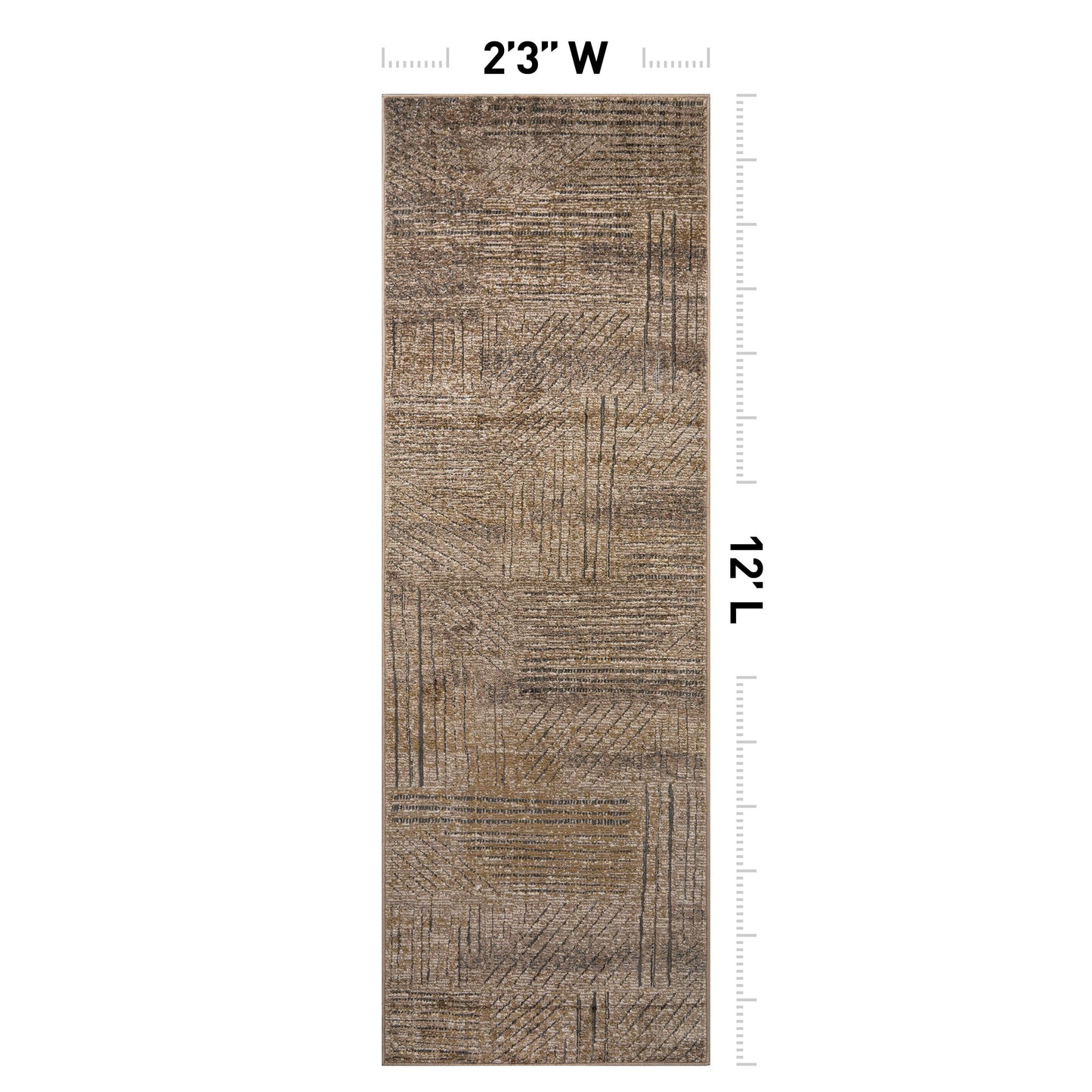 Rugshop Modern Patchwork High-Low Indoor Runner Rug, Earthtone Geometric Design, Jute Backing, Hallway Entryway Kitchen Rug, Easy-Care Spot Clean, 2' 3" x 12' Brown