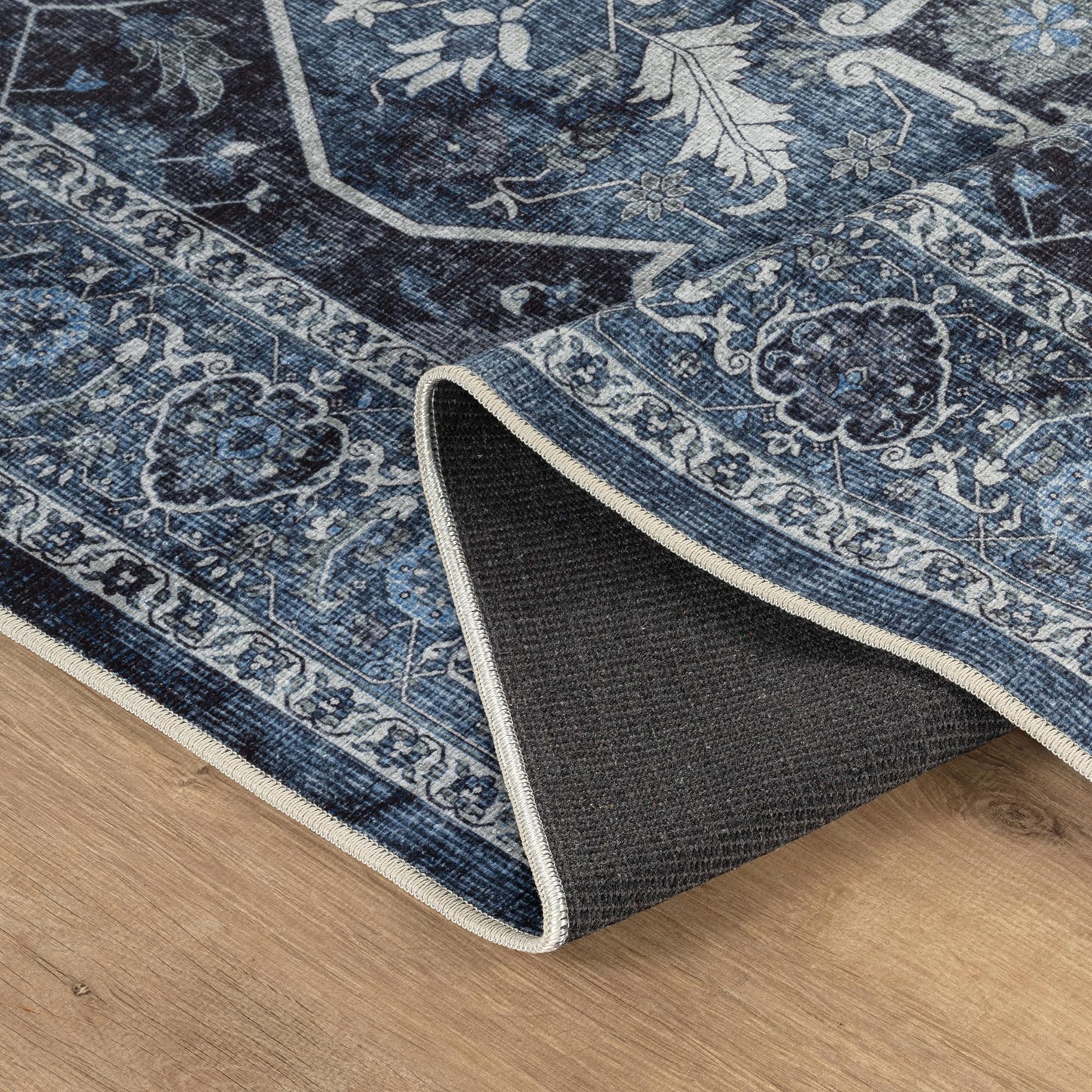 Bloom Rugs Caria Washable Non-Slip 4x6 Rug - Blue/Charcoal Traditional Area Rug for Living Room, Bedroom, Dining Room, and Kitchen - Exact Size: 4' x 6'
