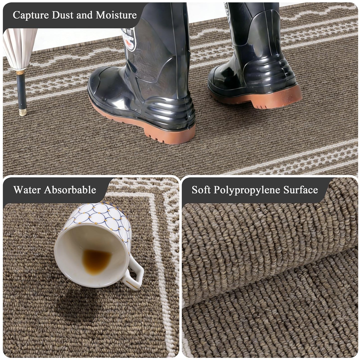 Ileading Indoor Door Mat 2x3ft, Absorbent Dog Muddy Paws Mats, Low-Profile Entrance Small Runner Carpet with Non-Slip Rubber Backing, Washable Inside Welcome Mat for Hallway,Entryway,Kitchen (Brown)