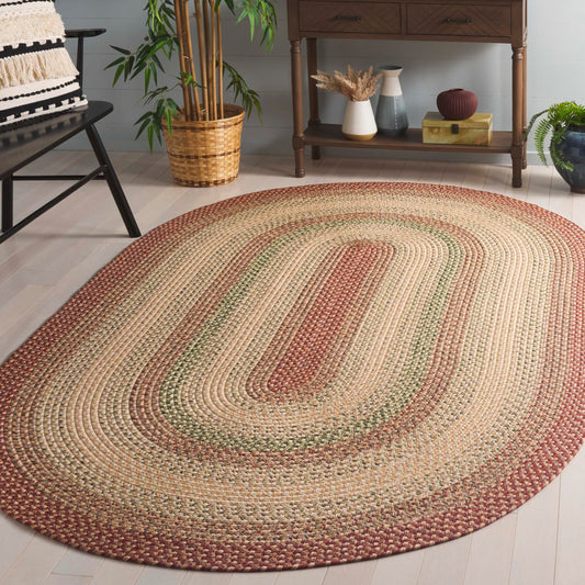 SAFAVIEH Washable Rug Outdoor Braided Collection - 8' x 10' Oval, Rust & Multi, Handmade & Reversible, Non-Shedding & Easy to Clean, Ideal for Patio, Backyard, Mudroom (BRD303A)