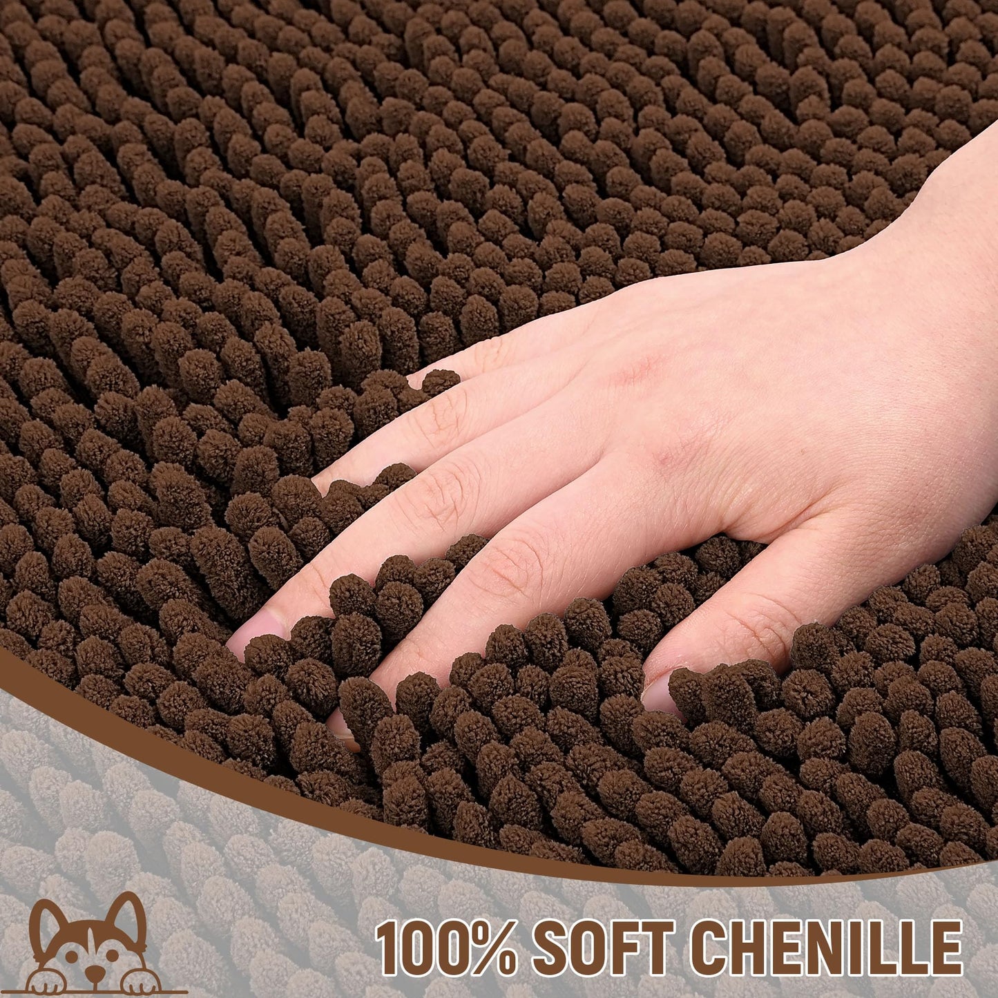 HOMEK Absorbent Dog Door Mat for Muddy Paws, 72" x 36" Chenille Indoor Mats for Entryway, Trap Dirt Front Door Mat Indoor Entrance Washable Non Slip Soft Brown