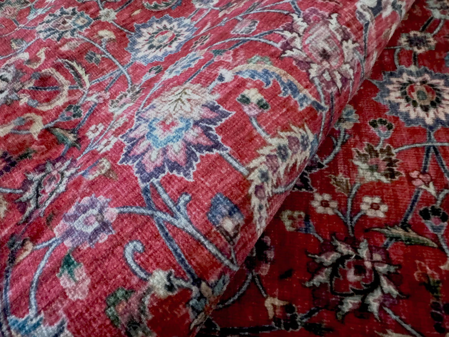 GLN Rugs Traditional - Yildiz - Machine Washable Area Rug, Vintage Washable, Non Slip, Low Pile Area Rug, Entryway, Hallway, Kitchen Rug - Easy Clean (2' x 3' Dark Red)
