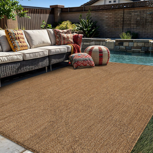 Rugshop Abstract Indoor Outdoor Flat Woven Area Rug,Natural Jute-Style,Easy-Care Patio Rug for Backyard Porch Deck Balcony, 6'6" x 9' Natural/Jute