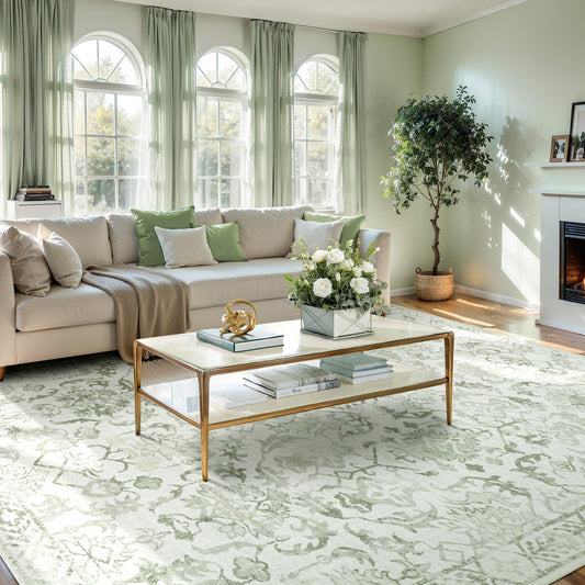 Deerly Sage Rugs 8x10 for Living Room Soft Non-Slip, Large Vintage Area Rug Retro Tribal Farmhouse Stain Resistant Carpet for Bedroom Dining Room Office Guest Room