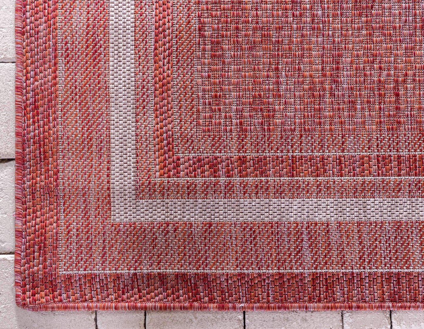 Unique Loom Outdoor Border Collection Area Rug - Soft Border (4' 1" x 6' 1" Rectangle, Rust Red/ Ivory)