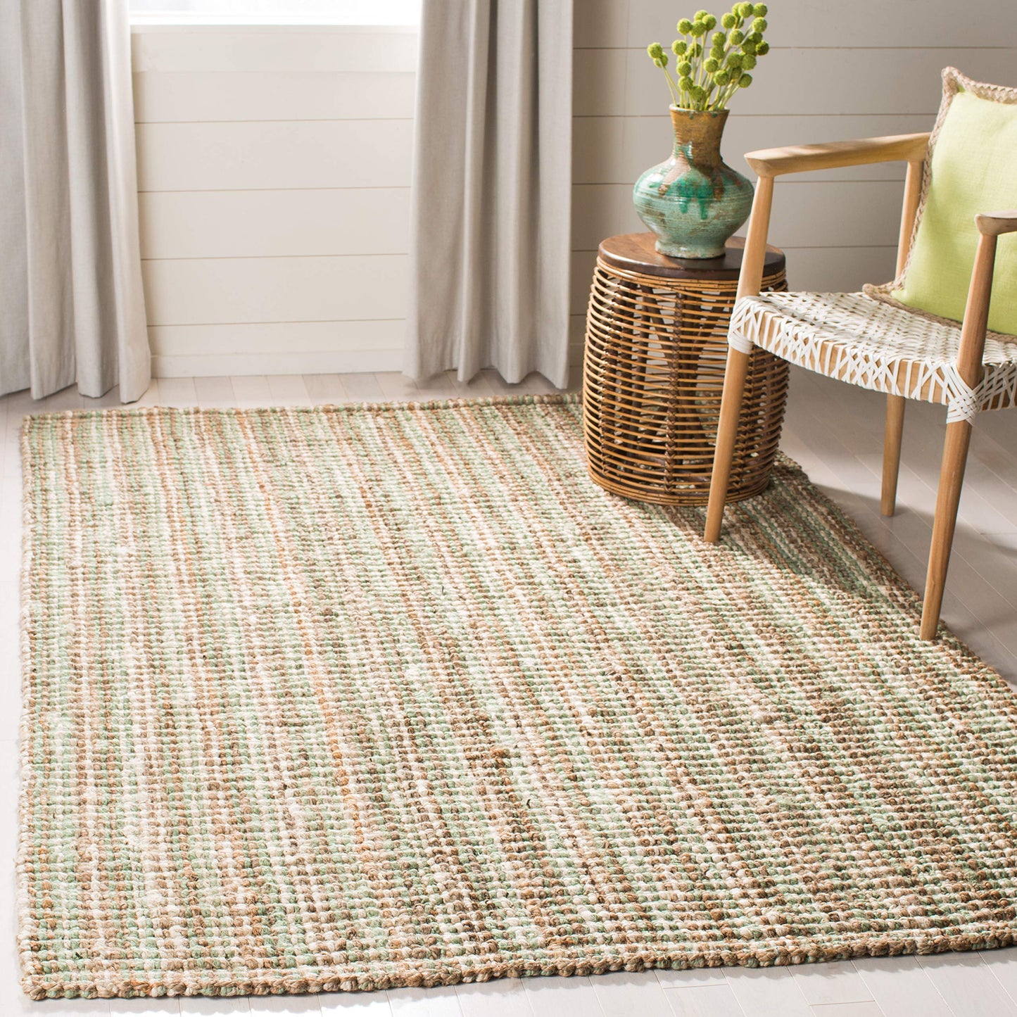 SAFAVIEH Area Rug 4x6 - Natural Fiber Collection - Sage & Natural Brown, Handmade Jute, Farmhouse Style, Chunky Textured Thick Pile (NF447S)