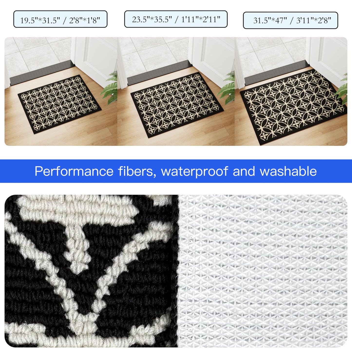 AOUER 20"x32" Door mat Indoor Entrance mats for entryway, Black and White