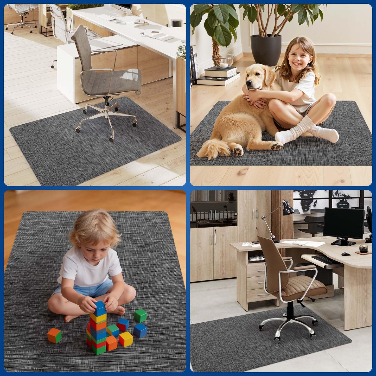 Naturei Office Chair Mat for Hardwood & Tile Floor, 30" x 48" Anti-Slip Desk Chair Mat, Easy Glide Floor Protector for Rolling Chairs, Floor Mat for Office Chair for Home Office (Dark Gery)