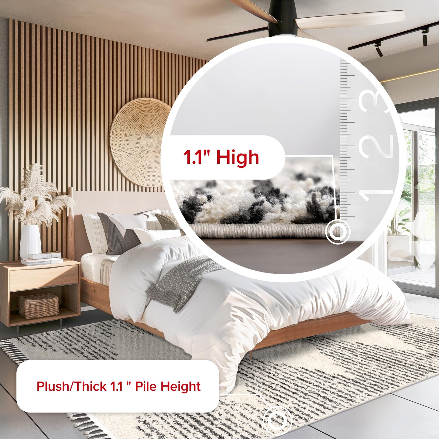 nuLOOM Bria Moroccan Shag Tasseled Area Rug - Oval 3x5 Accent Shag Rug Modern/Contemporary Off-White/Charcoal Rugs for Living Room Bedroom Dining Room Nursery Entryway