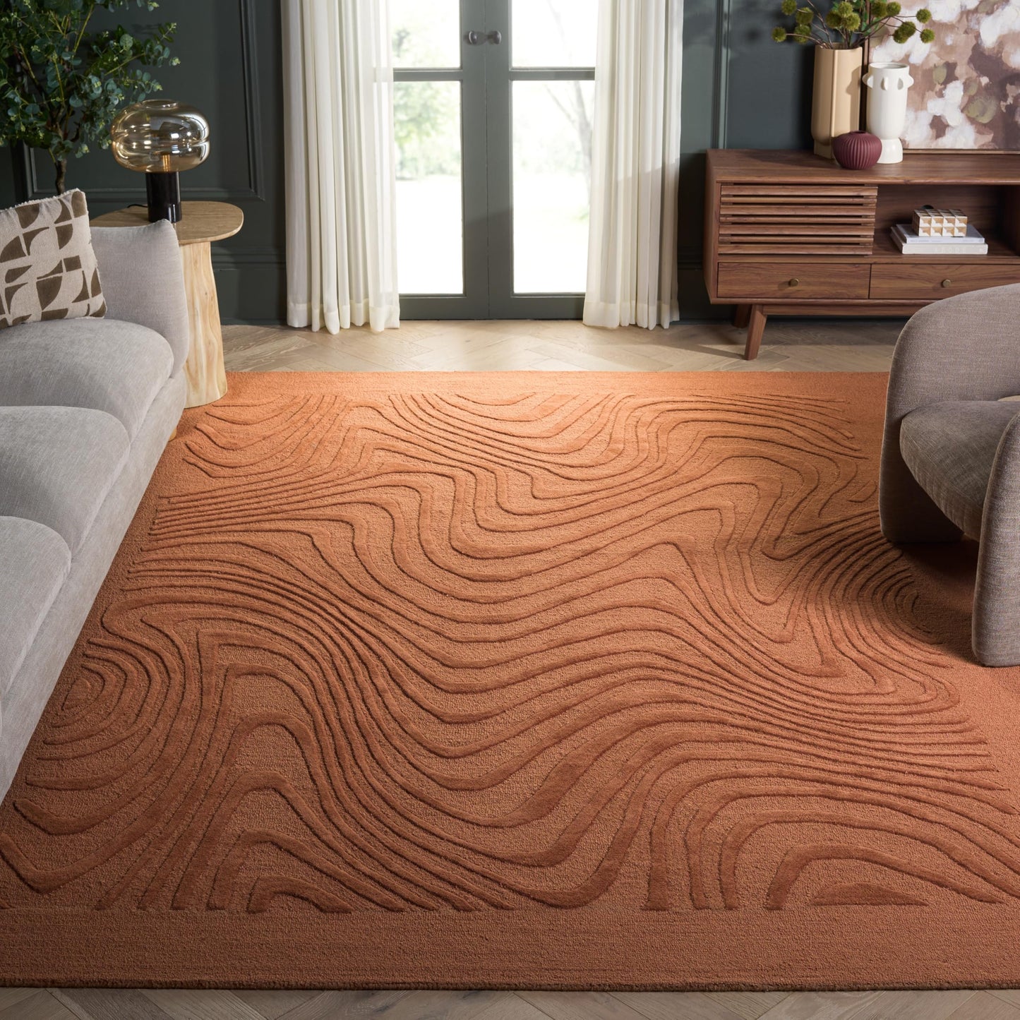 SAFAVIEH Area Rug 6x9 - Ebony Collection - Rust, Handmade Wool, Ideal for Living Room, Bedroom, Dining Space (EBN725P)