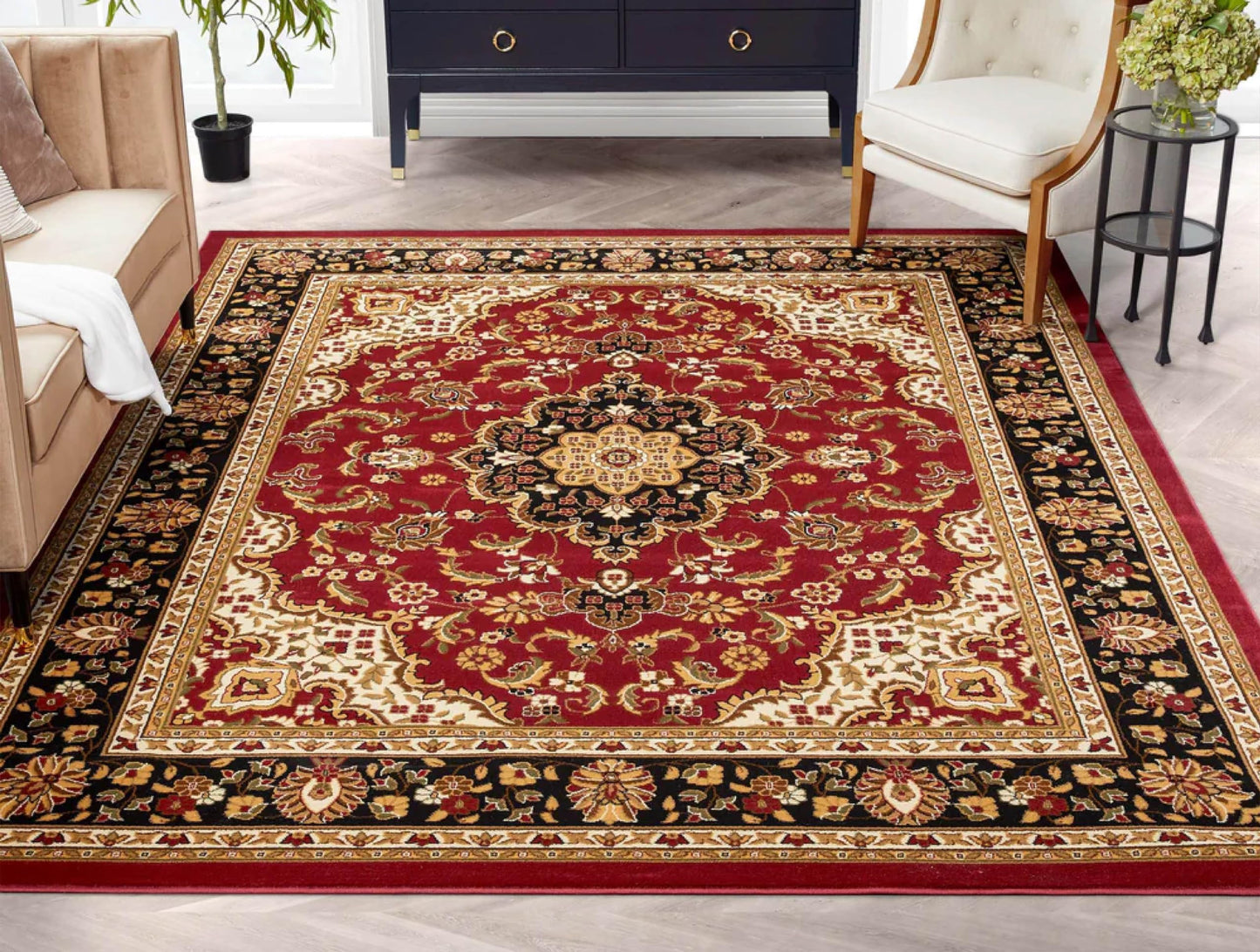 Well Woven Barclay Collection Medallion Kashan Red 8x10 Area Rug - for Living Room, Bedroom, and Dining Room