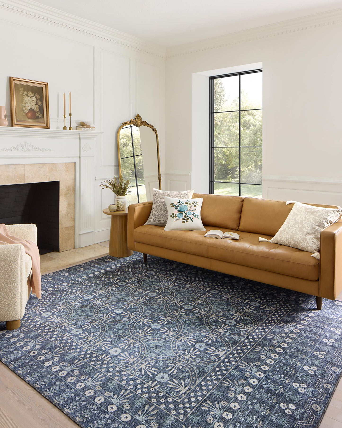 Loloi Rifle Paper Co. Maison Collection MAO-03 Rosette Blue 5'-0" x 7'-6", .19" Pile Height, Area Rug