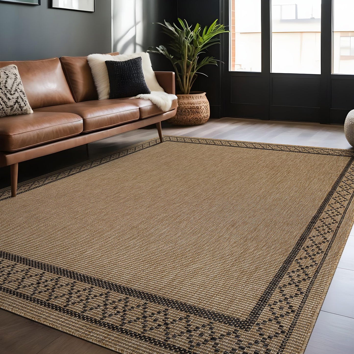 Luul Home Easy Jute Rugs 5x7 Frame Natural Color Living Room Indoor Outdoor Area Rug for Patio and Kitchen Rug High Traffic Washable Easy to Clean Solid Boho Woven Design Carpet (5 x 7)