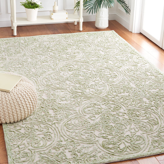 SAFAVIEH Trace Collection Accent Rug - 3' x 5', Ivory & Green, Handmade Wool, Ideal for High Traffic Areas in Entryway, Living Room, Bedroom (TRC101Y)