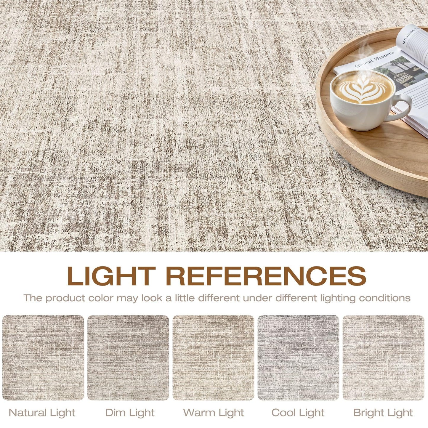 8x10 Area Rugs Living Room: Washable Large Neutral Brown Rug Abstract Soft Modern Stain Resistant Indoor Floor Non-Slip Carpet for Bedroom Nursery Kids Office Playroom Dining Room Under Table Home