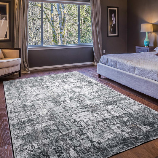 Domitapis Area Rug 5×7, Vintage Boho Rug,Ultra-Soft Low Pile, Washable, Non Slip,Stain Resistant Printed Carpet for Living Room Bedrooms Playroom Office Kitchen, Dark Stone
