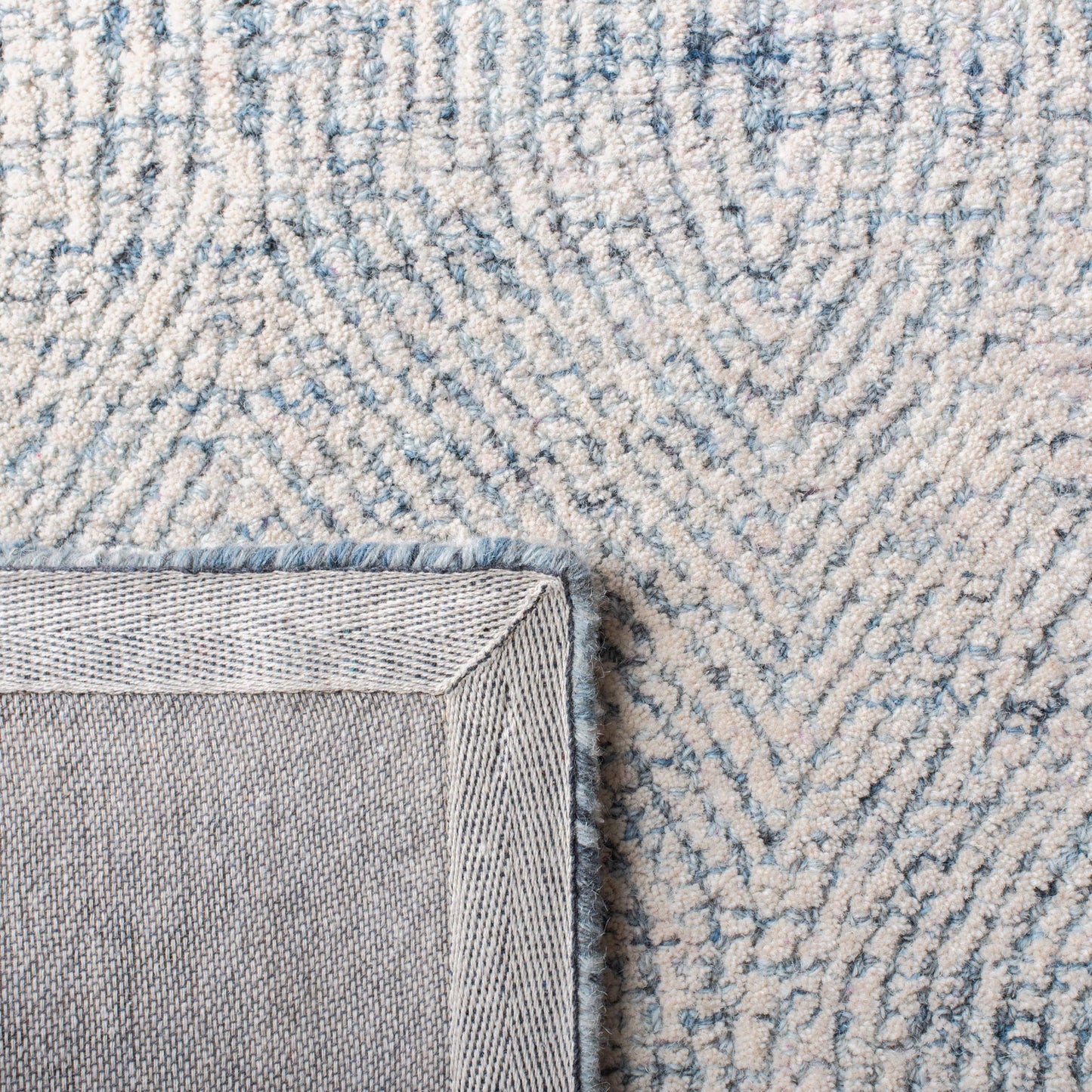 SAFAVIEH Abstract Collection Area Rug - 9' x 12', Ivory & Blue, Handmade Wool, Ideal for High Traffic Areas in Living Room, Bedroom (ABT340M)