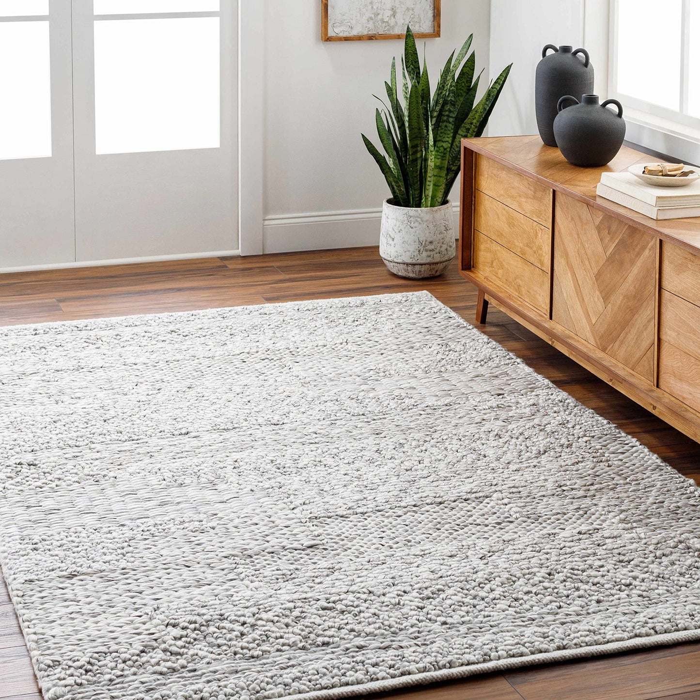 Hauteloom Amon Recycled Material Area Rug - Abstract Distressed Striped Faded - Contemporary Modern Minimalist Transitional Scandinavian - Natural Gray, Dark Gray, Cloud Gray, White, Gray - 2' x 3'