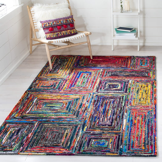 SAFAVIEH Nantucket Collection Accent Rug - 4' x 6', Charcoal, Handmade Boho Abstract Cotton & Wool, Ideal for High Traffic Areas in Entryway, Living Room, Bedroom (NAN609A)