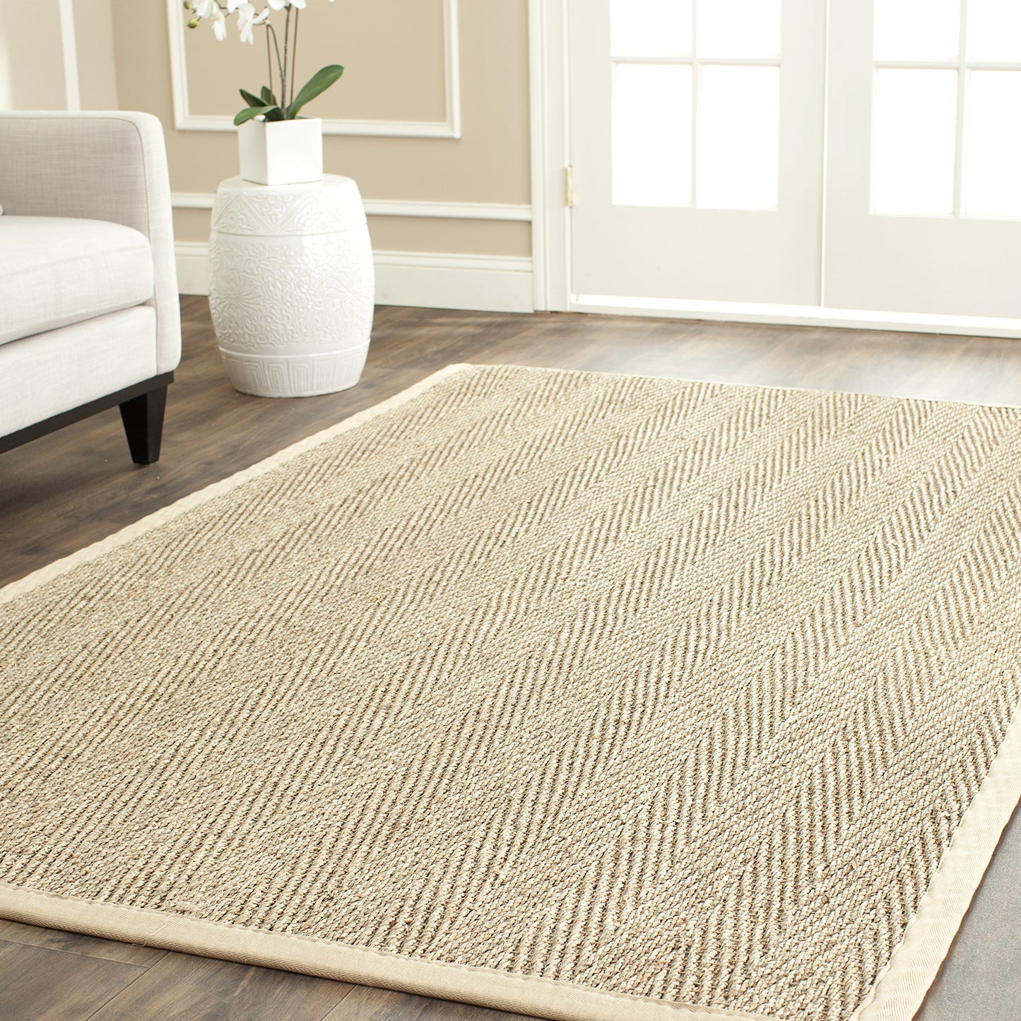 SAFAVIEH Area Rug 5x8 - Natural Fiber Collection - Natural & Beige, Seagrass, Herringbone Pattern with Border (NF115A)