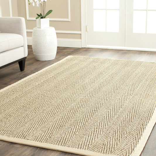SAFAVIEH Area Rug 5x8 - Natural Fiber Collection - Natural & Beige, Seagrass, Herringbone Pattern with Border (NF115A)